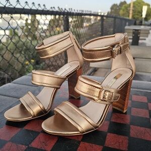 LOUISE ET CIE Gold Leather Strappy Heels Sandals